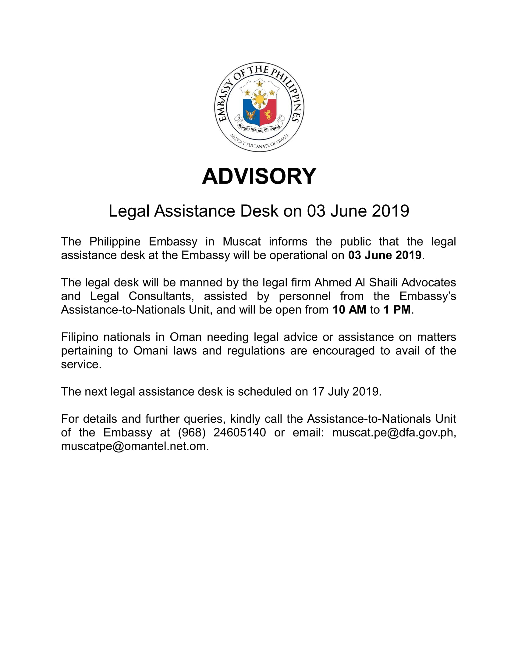 Advisory Legal Desk at Embassy 03 June 2019 ver1 1