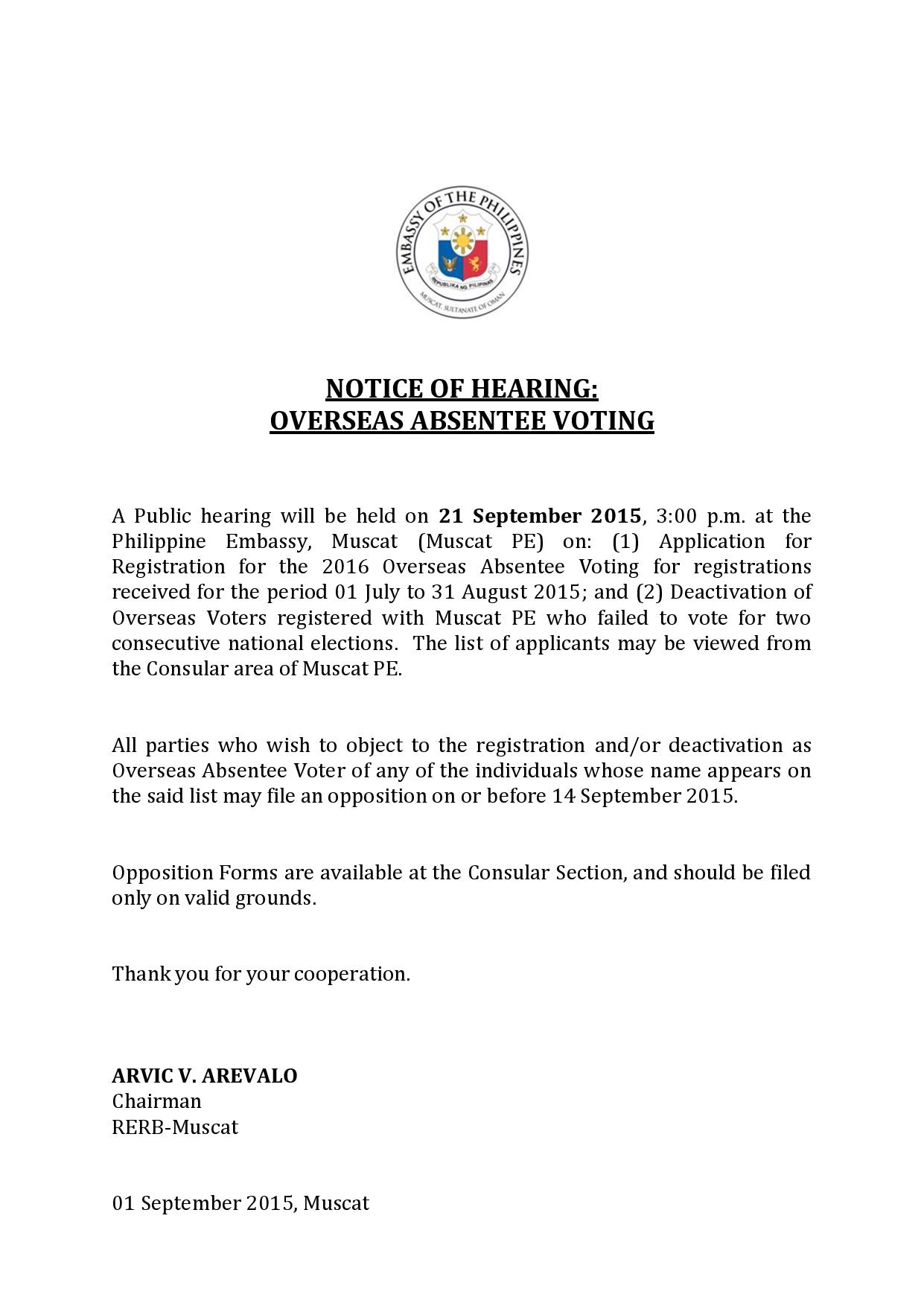 OAV Notice of Hearing Sep. 21