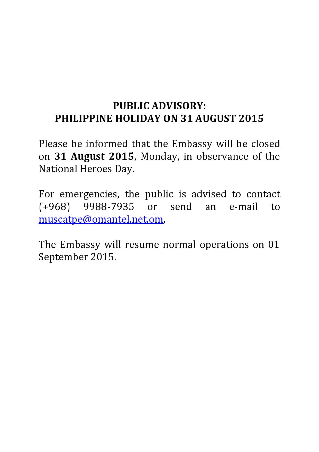 PH Holiday -August 31