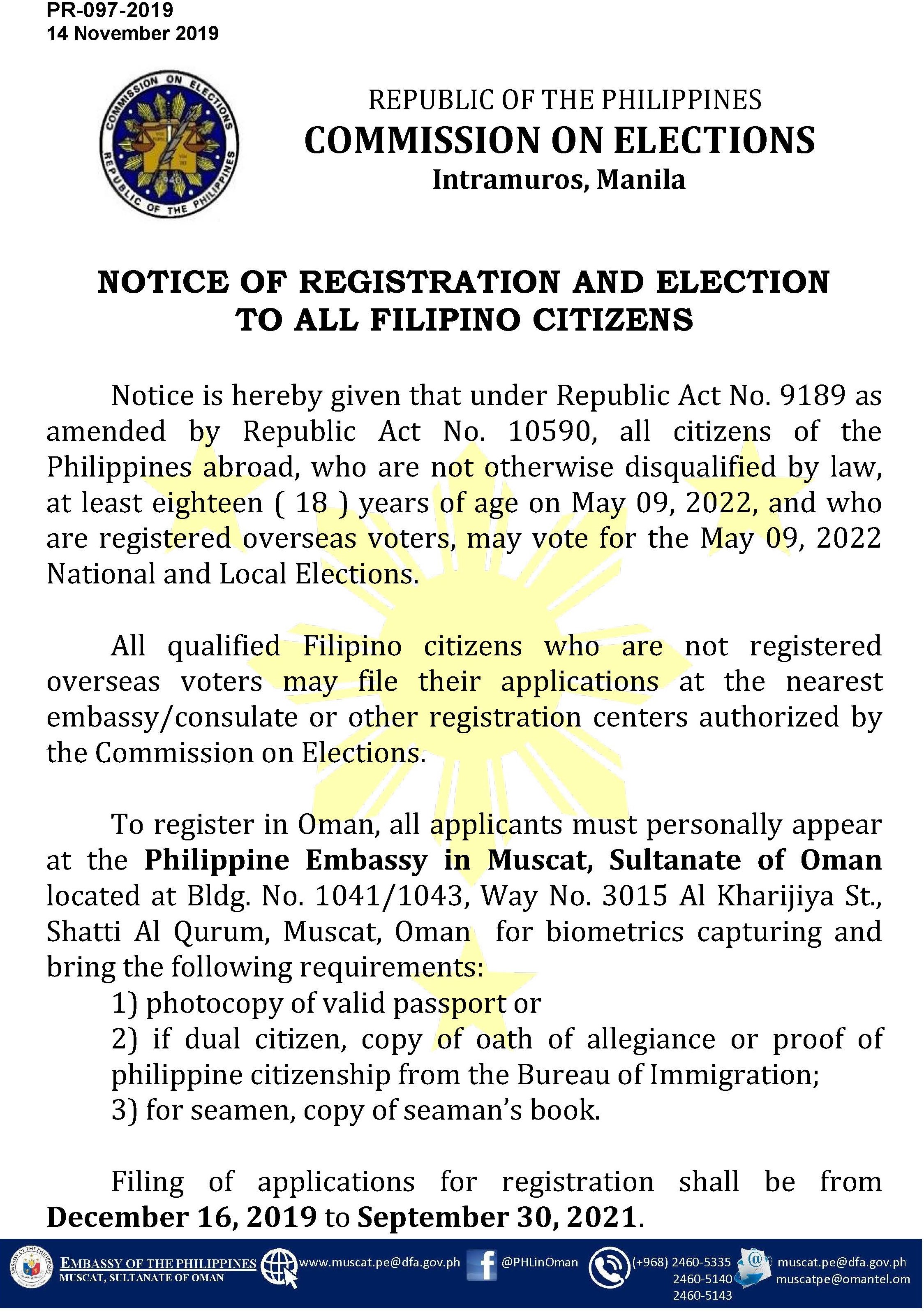 PR 097 2019 NOTICE OF REGISTRATION AND ELECTION3 FOR POSTING EDITED