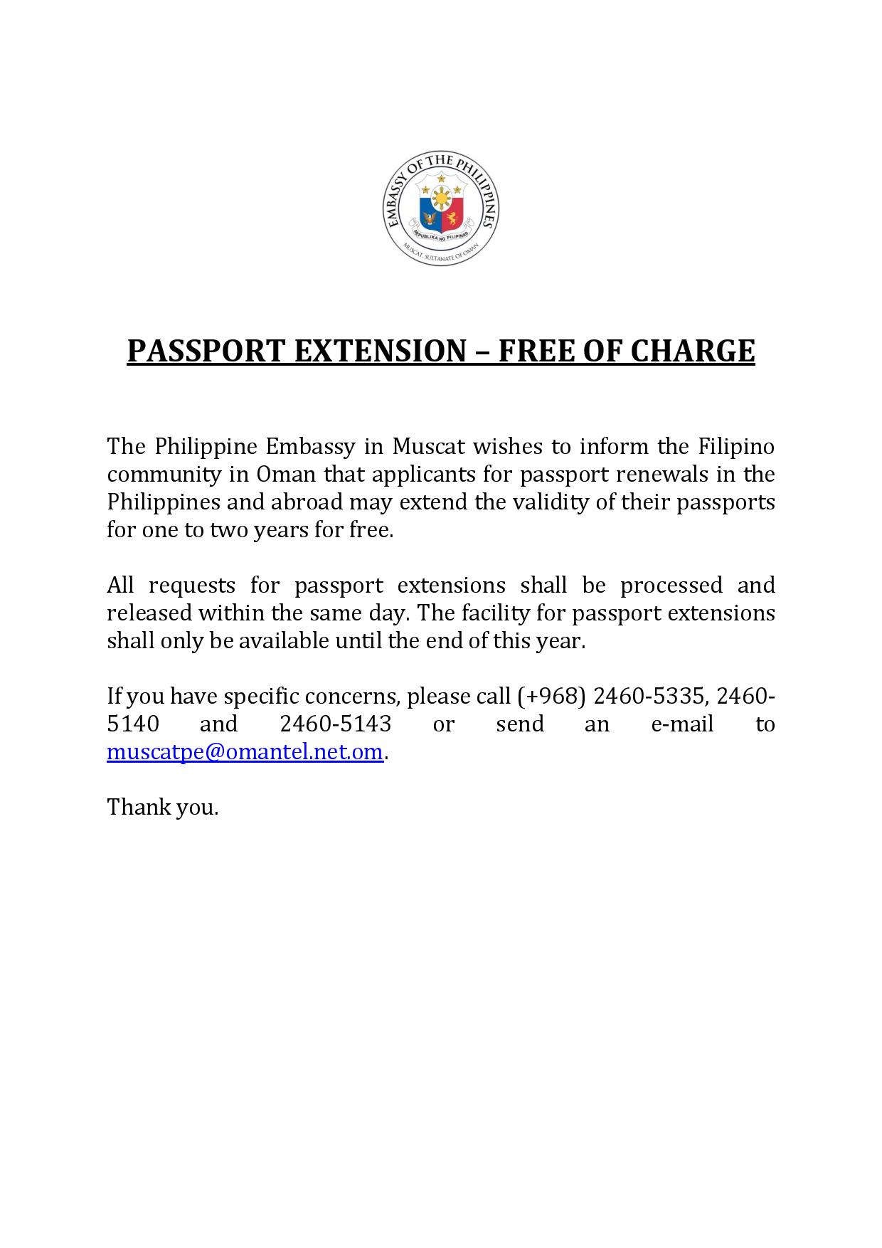 Passport Extension - Free of Charge